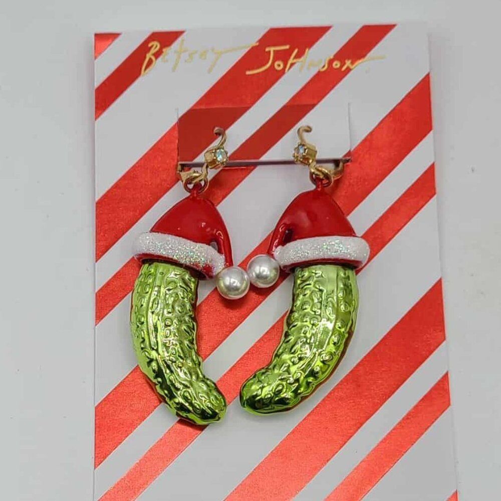 Betsey Johnson Santa Baby Pickle Drop Earrings NWT!  NEW!